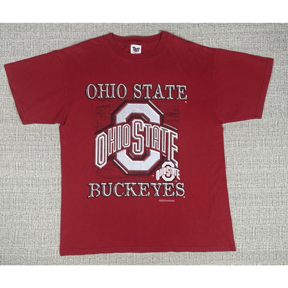 Vintage 1990s Ohio State Buckeyes Large Print Logo Red T Shirt Sz Large TNT Tag - Picture 1 of 10